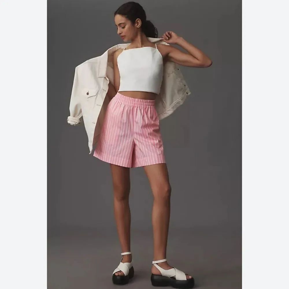 Anthropologie Marimekko Pink and White Striped Women's Jokapoika Shorts